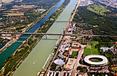 Austria, Vienna, Praterstadion, Ernst Happel Stadion, Donau, Praterpark, A23 Sdosttsngente, Photo Nr.: W2557