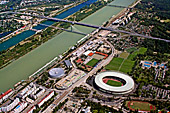 Austria, Vienna, Praterstadion, Ernst Happel Stadion, Donau, Praterpark, A23 Sdosttsngente, Photo Nr.: W2558